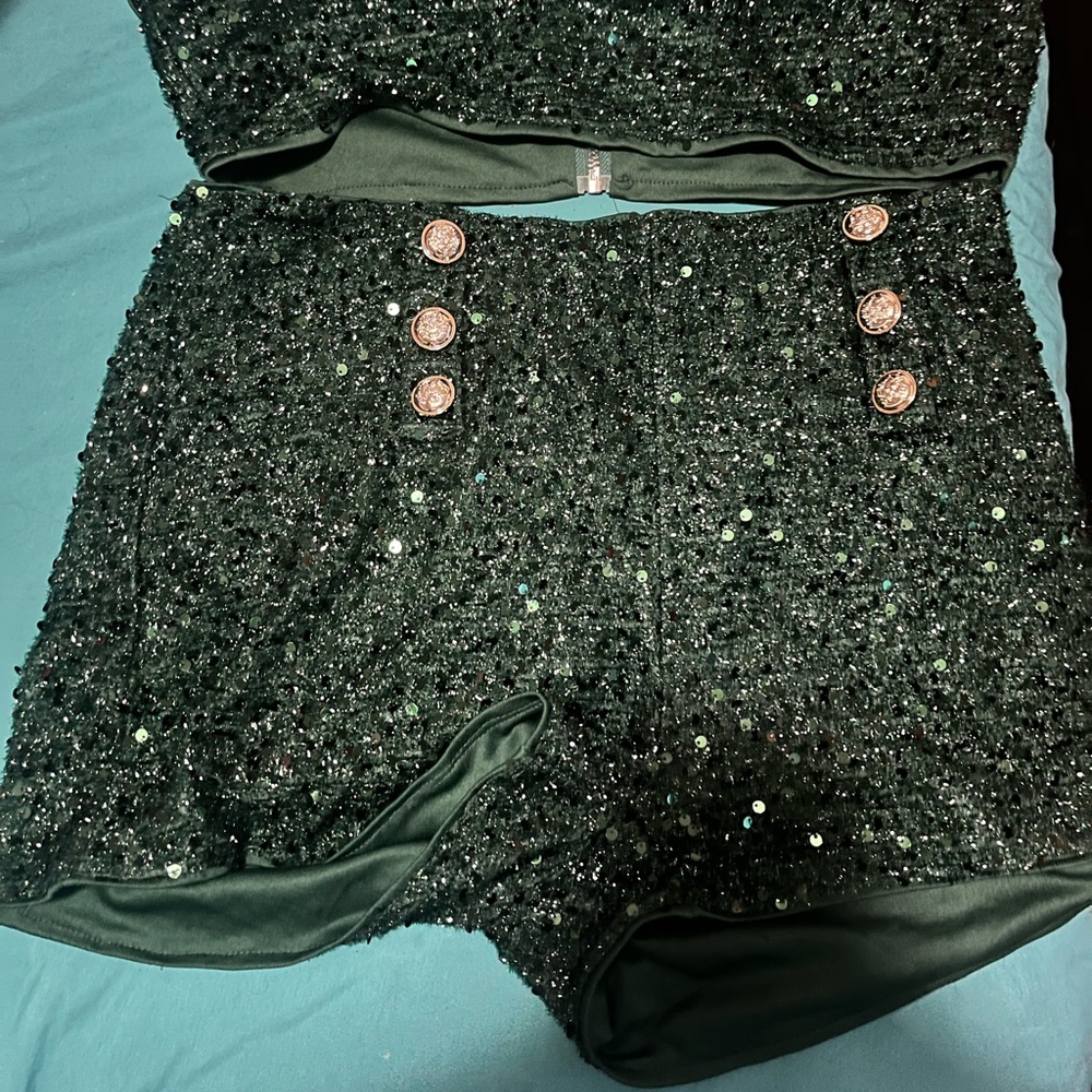 Elegant Green Sequin Women's Shorts